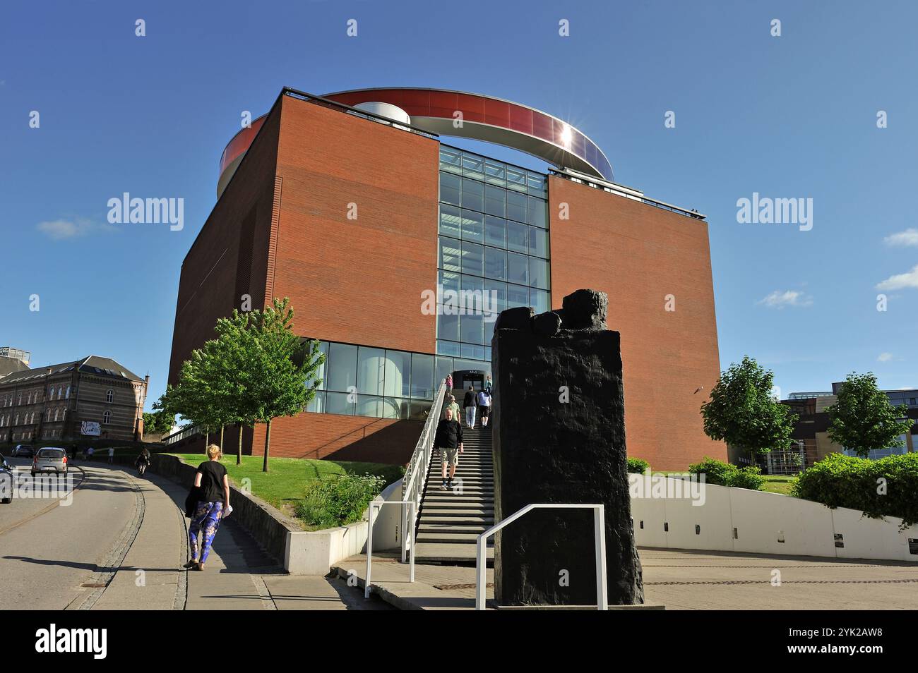 ARoS Aarhus Kunstmuseum (designed by Danish architects Schmidt Hammer Lassen) topped with the installation "Your rainbow panorama" a circular skywalk Stock Photo