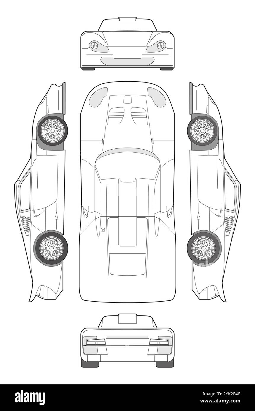 Racing coupe car blueprint. Blank compact car template for branding or ...