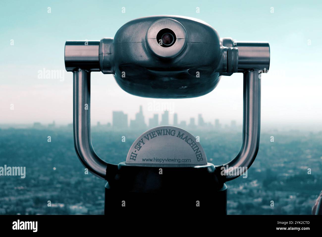 This is a viewing machine at the Griffith Observatory looking towards ...