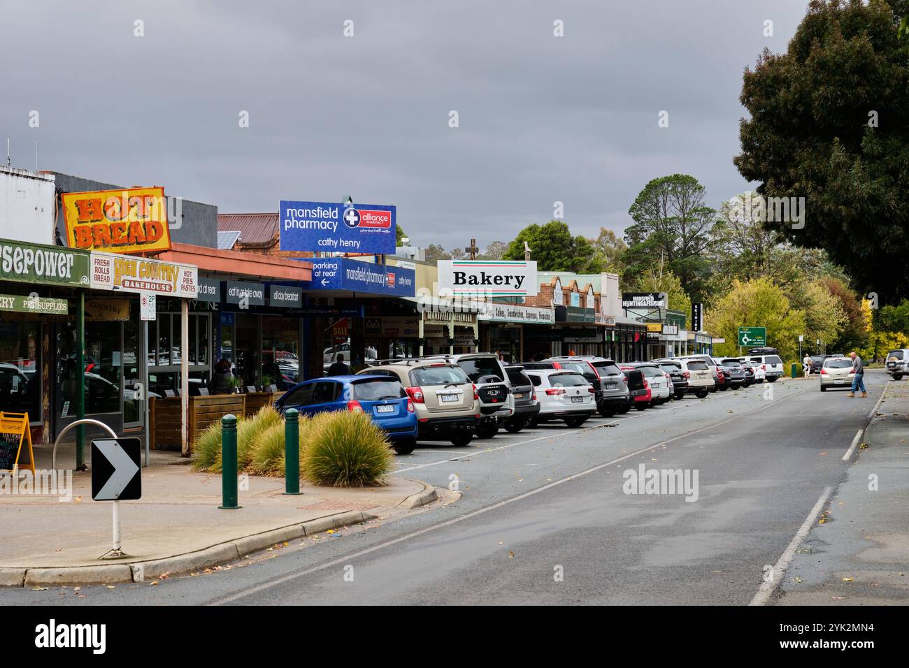 Shopping strip on High St - Mansfield, Victoria, Australia Stock Photo