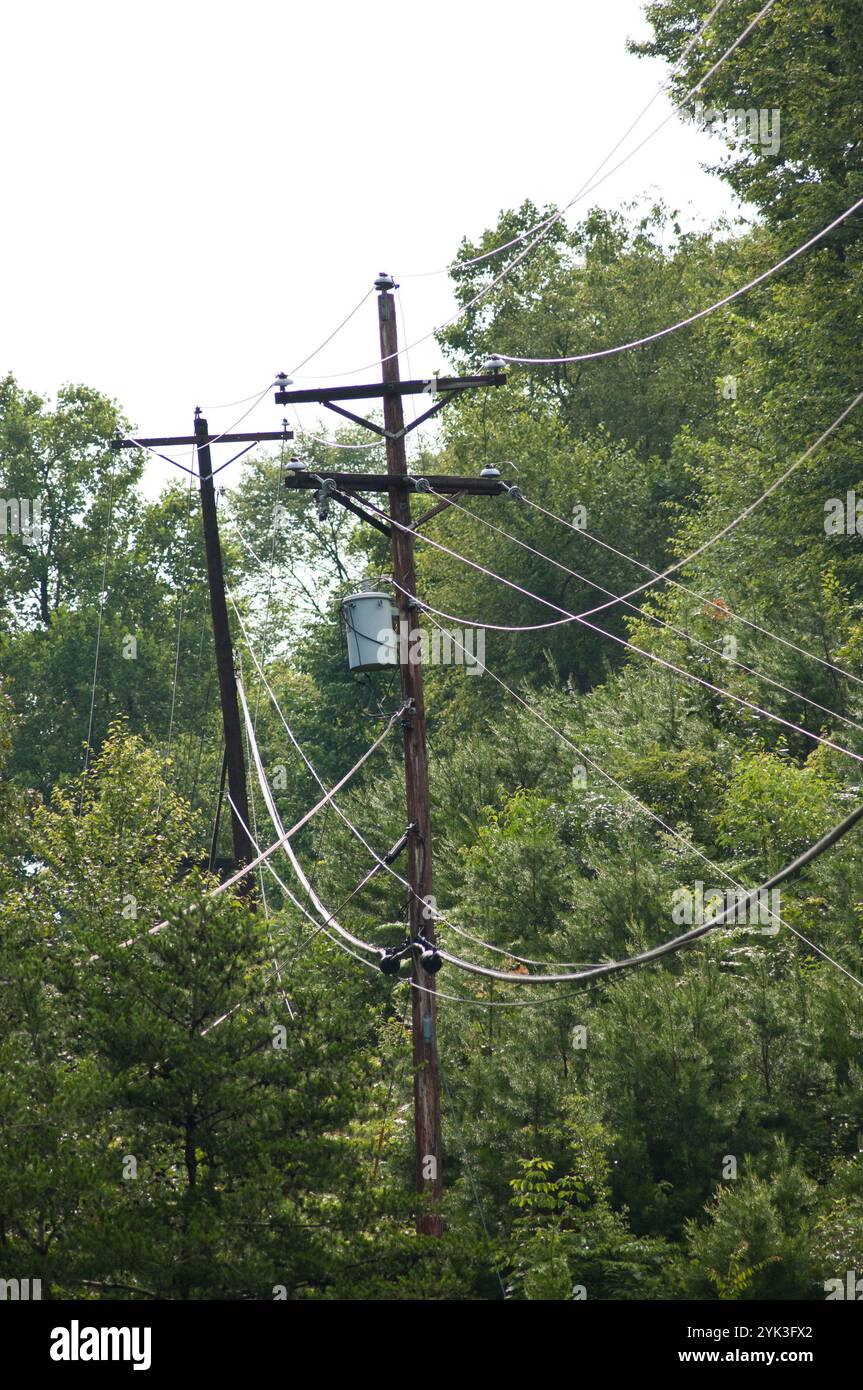 Power and communication lines between Lexington and Pikeville, KY on Tuesday July 12, 2011. This is the Eastern Kentucky region of the Appalachian Mountains.  USDA Media by Lance Cheung. Stock Photo