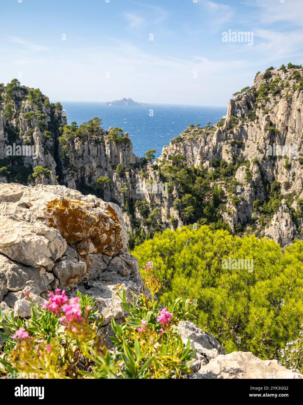 Provence Rocks View between rocks to Ile Riou in the Calanques National Park between ...