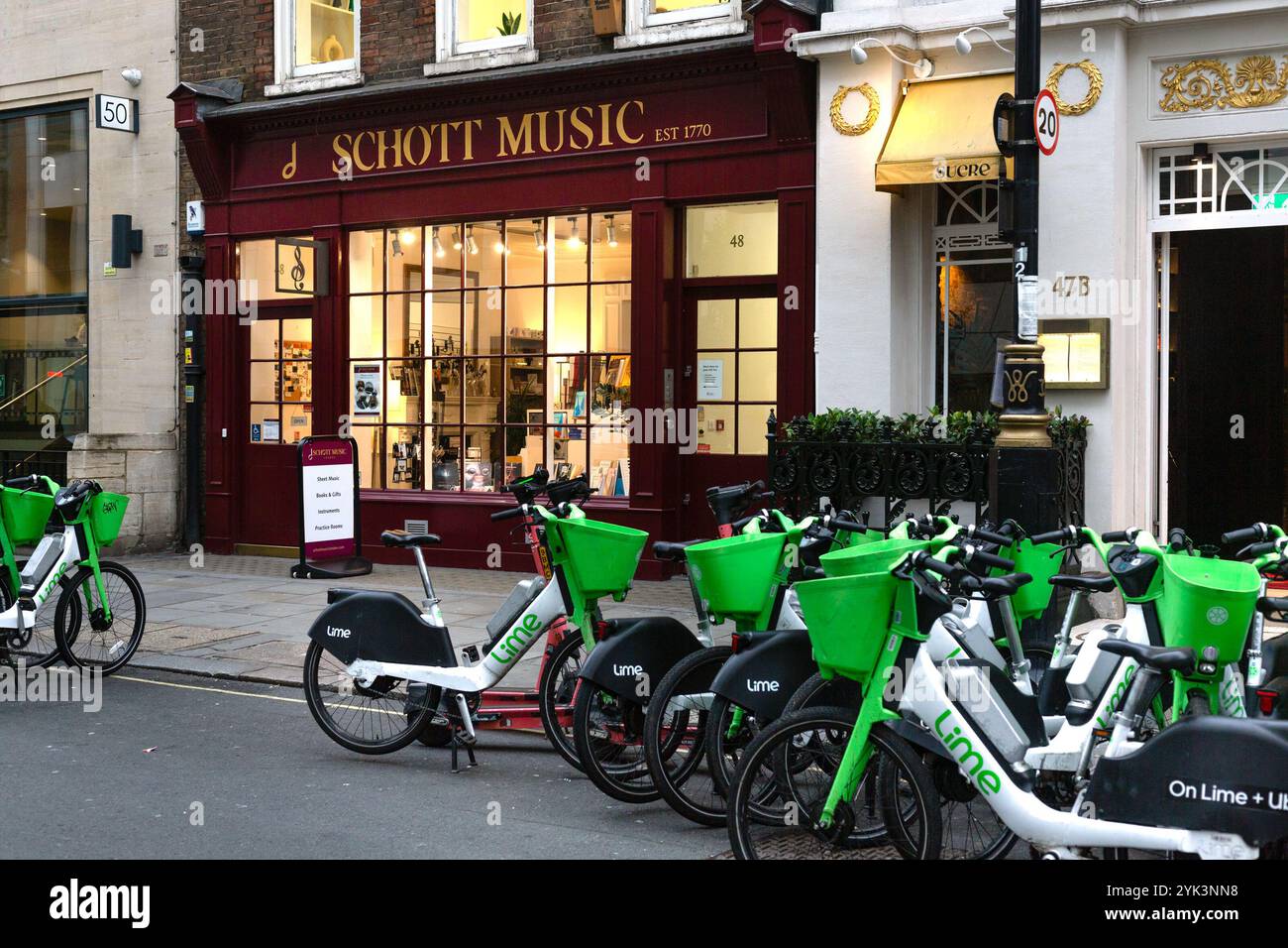 LONDON, UK - NOVEMBER 06, 2024:  Exterior view of Schott Music shop in Great Marlborough Street in the West End Stock Photo