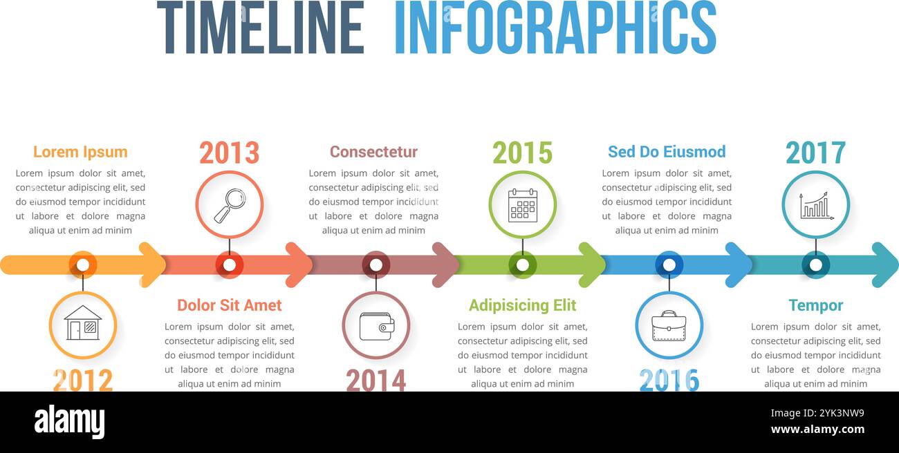 Horizontal timeline infographics template with arrows, workflow or ...