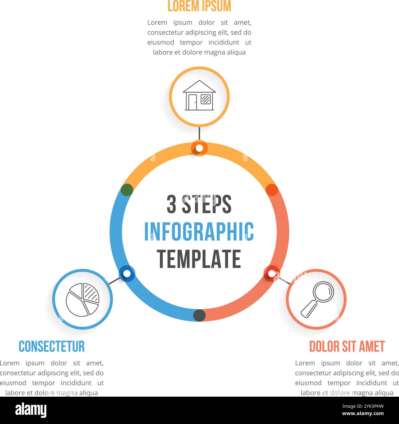 Circle infographic template with three elements, steps or options, workflow or process diagram, vector eps10 illustration Stock Vector