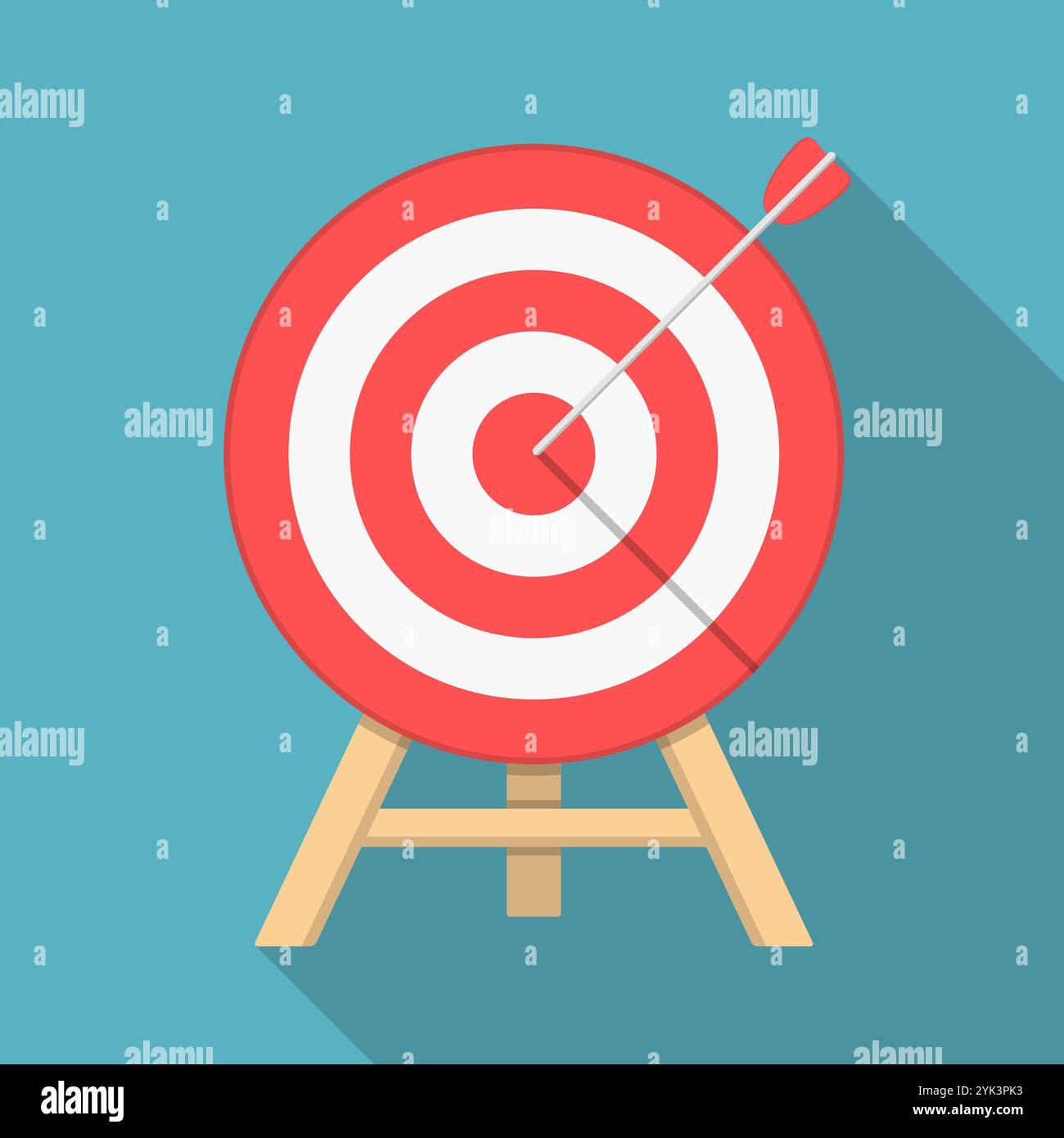 Red target with arrow, flat style, long shadow, vector eps10 illustration Stock Vector