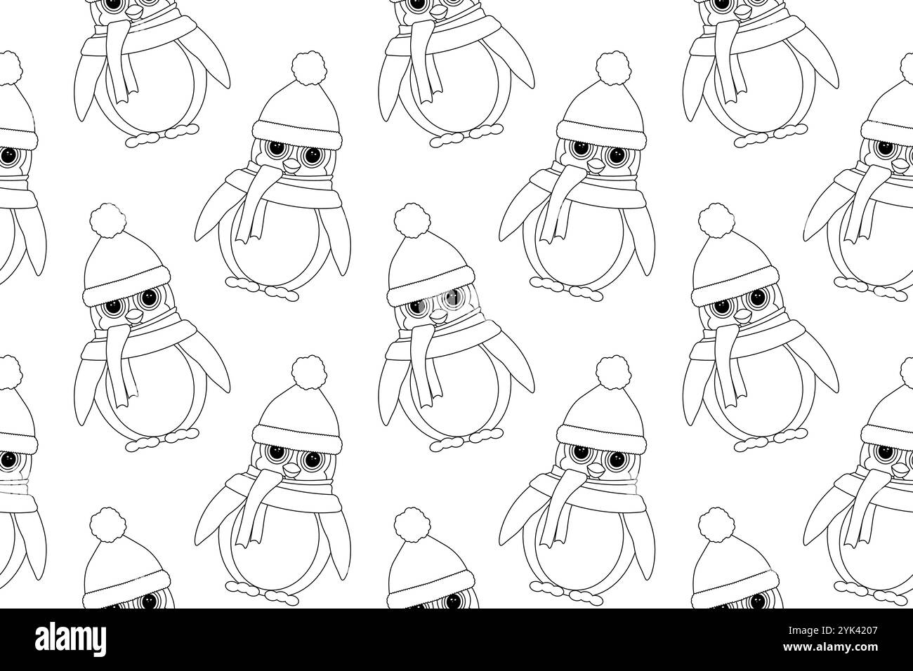 Seamless pattern featuring adorable penguins in winter hats and scarves ...