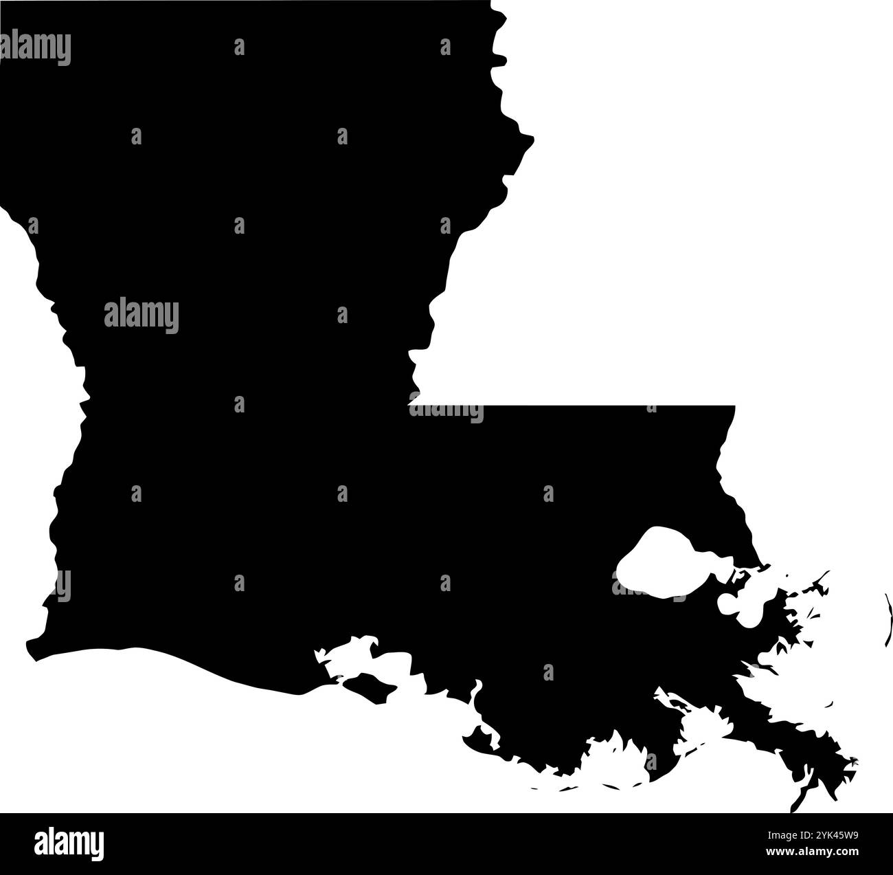 Contour map of the state of Louisiana, USA. Vector graphic illustration on a transparent background with black region borders Stock Vector
