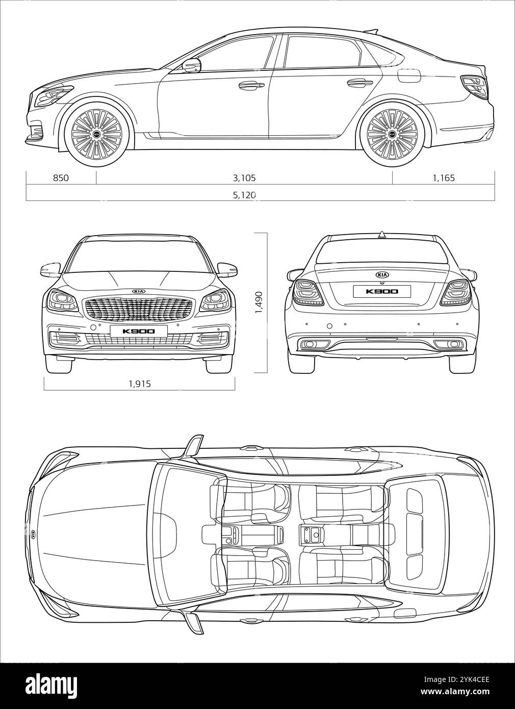 Kia K900 2018 car blueprint Stock Vector