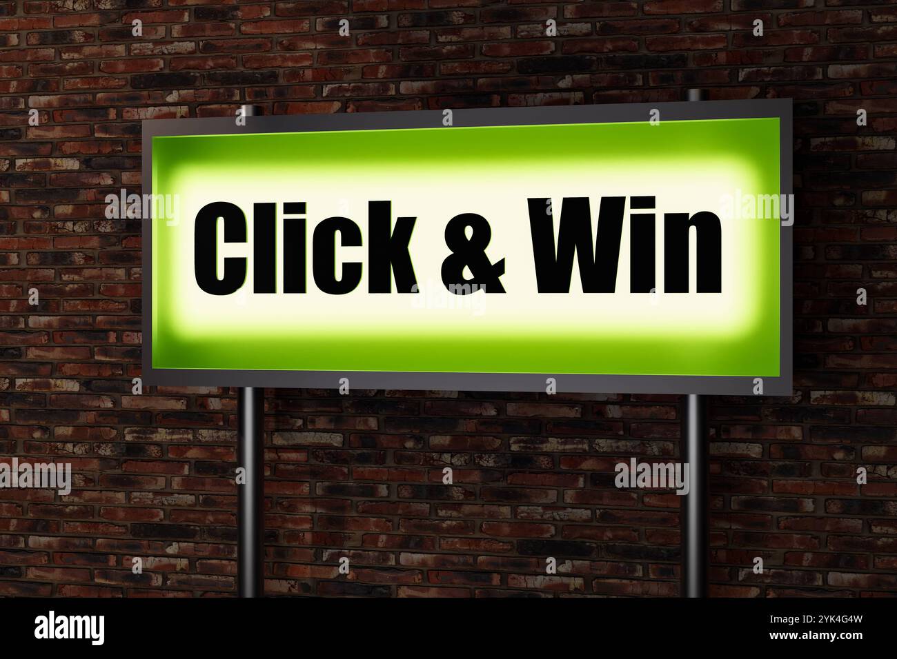 Click and Win. Black letters on a green illumintaed light box, red ...