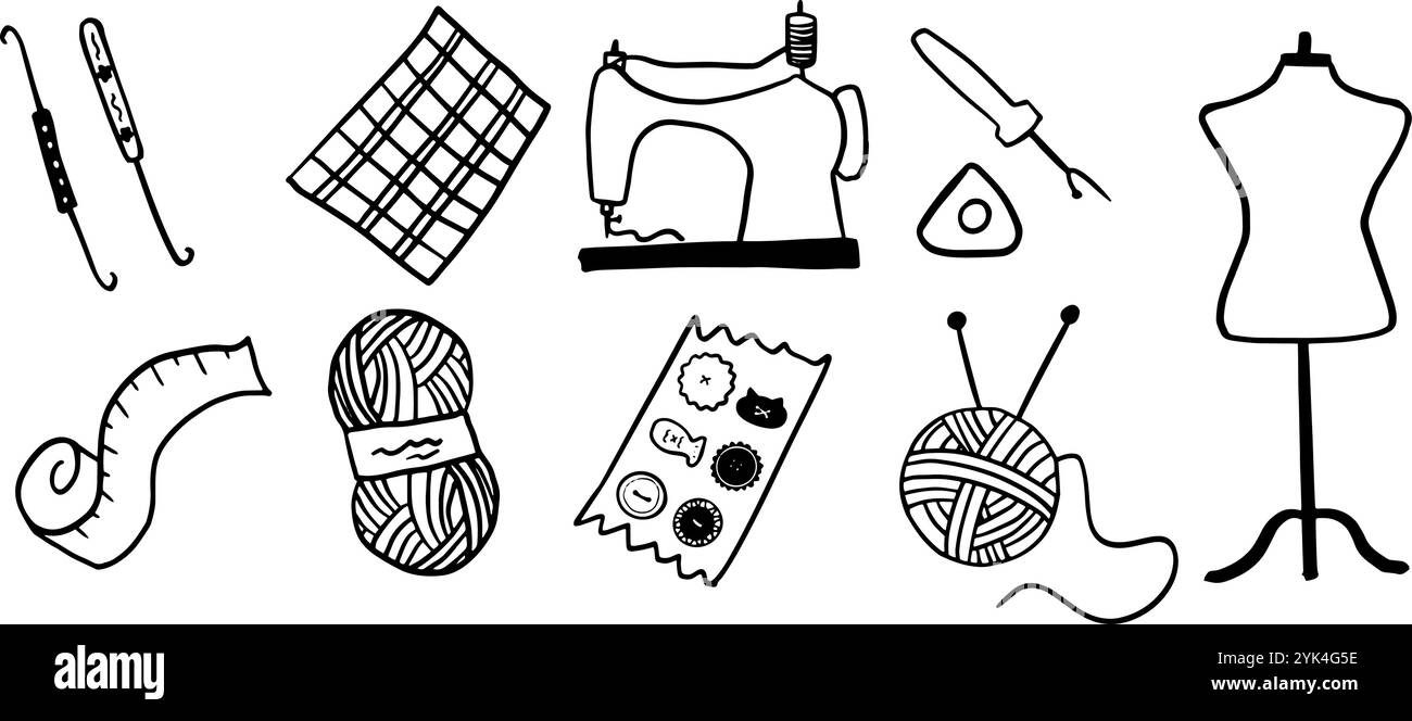 Sewing Set Illustration | Cute Minimalist Doodle Vector for Craft and ...