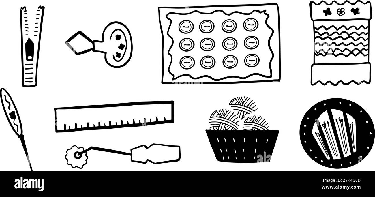 Sewing Set Illustration | Cute Minimalist Doodle Vector for Craft and ...