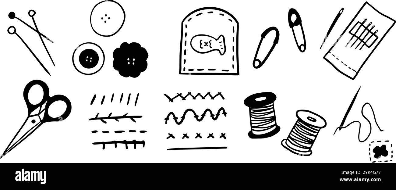 Sewing Set Illustration | Cute Minimalist Doodle Vector for Craft and ...