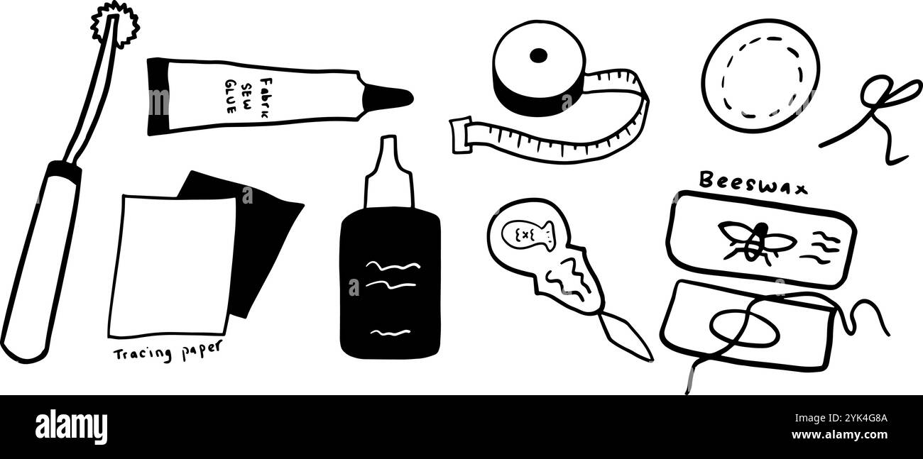 Sewing Set Illustration | Cute Minimalist Doodle Vector for Craft and ...