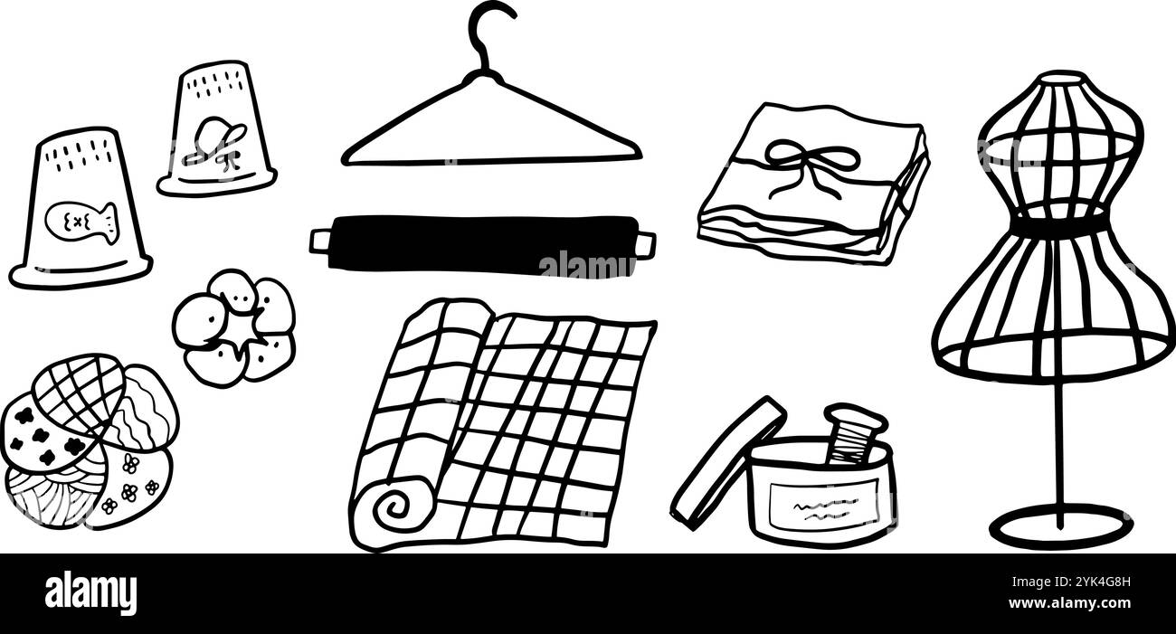Sewing Set Illustration | Cute Minimalist Doodle Vector for Craft and ...