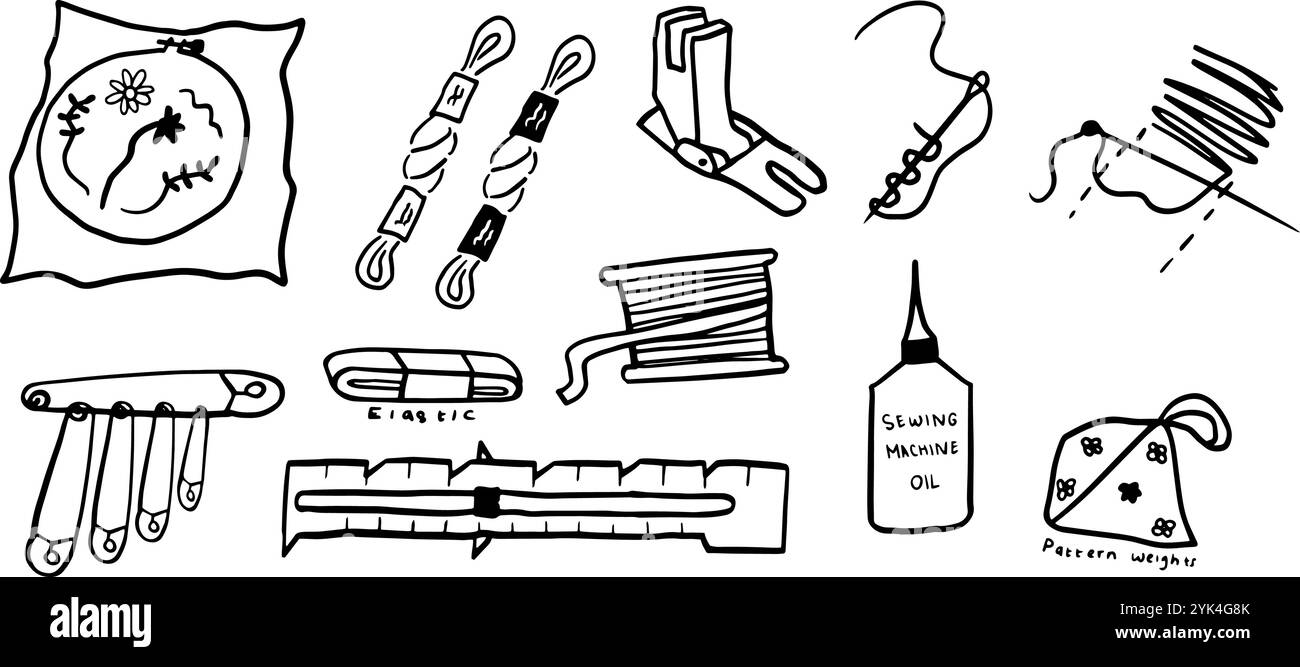 Sewing Set Illustration | Cute Minimalist Doodle Vector for Craft and ...