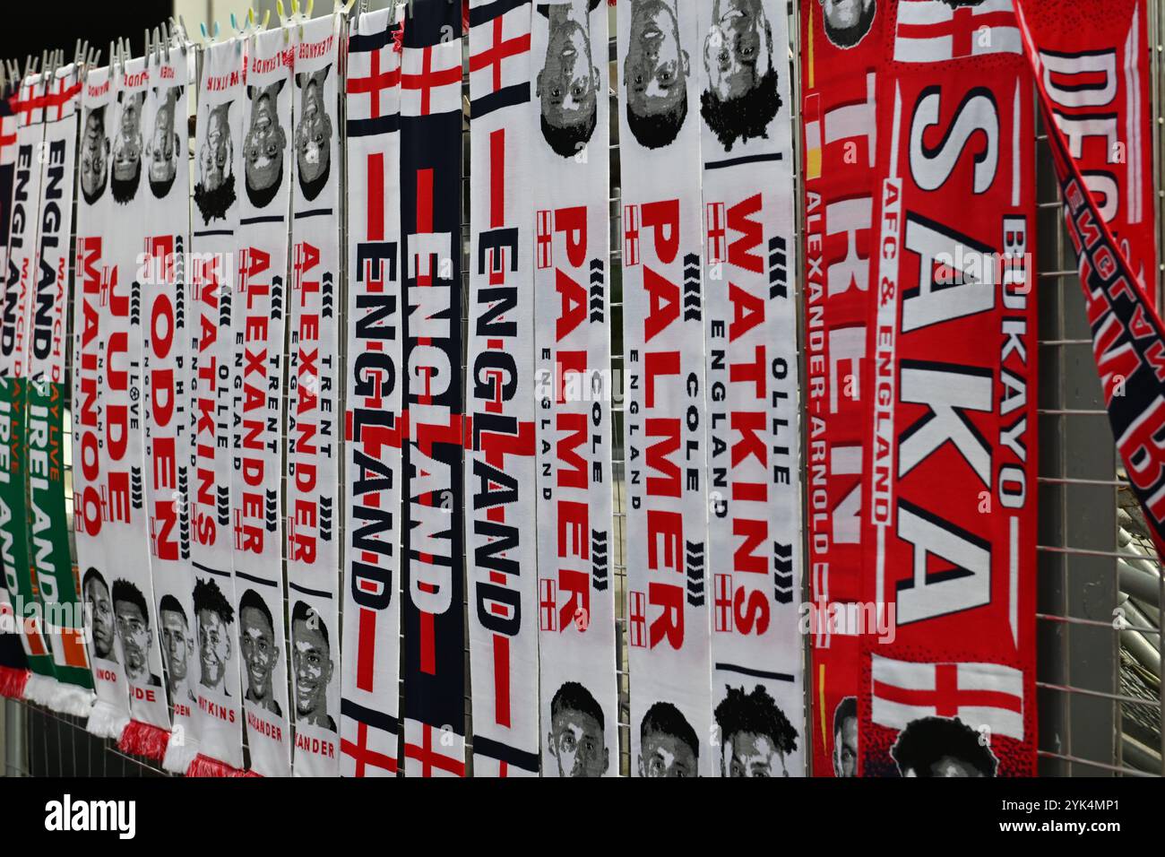 Close up of scarves on sale prior to the UEFA Nations League 2024/5, League B, Group B2 match between England and Republic of Ireland at Wembley Stadium, London on Sunday 17th November 2024. (Photo: Kevin Hodgson | MI News) Credit: MI News & Sport /Alamy Live News Stock Photo