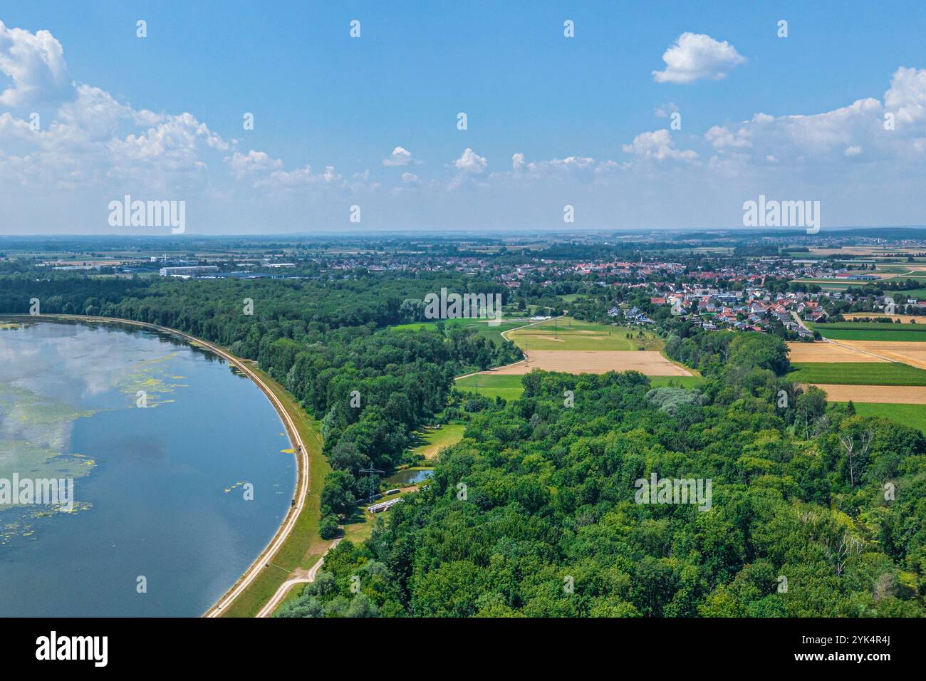 Aerial view of the Lauingen district of Faimingen and the Donauried in ...