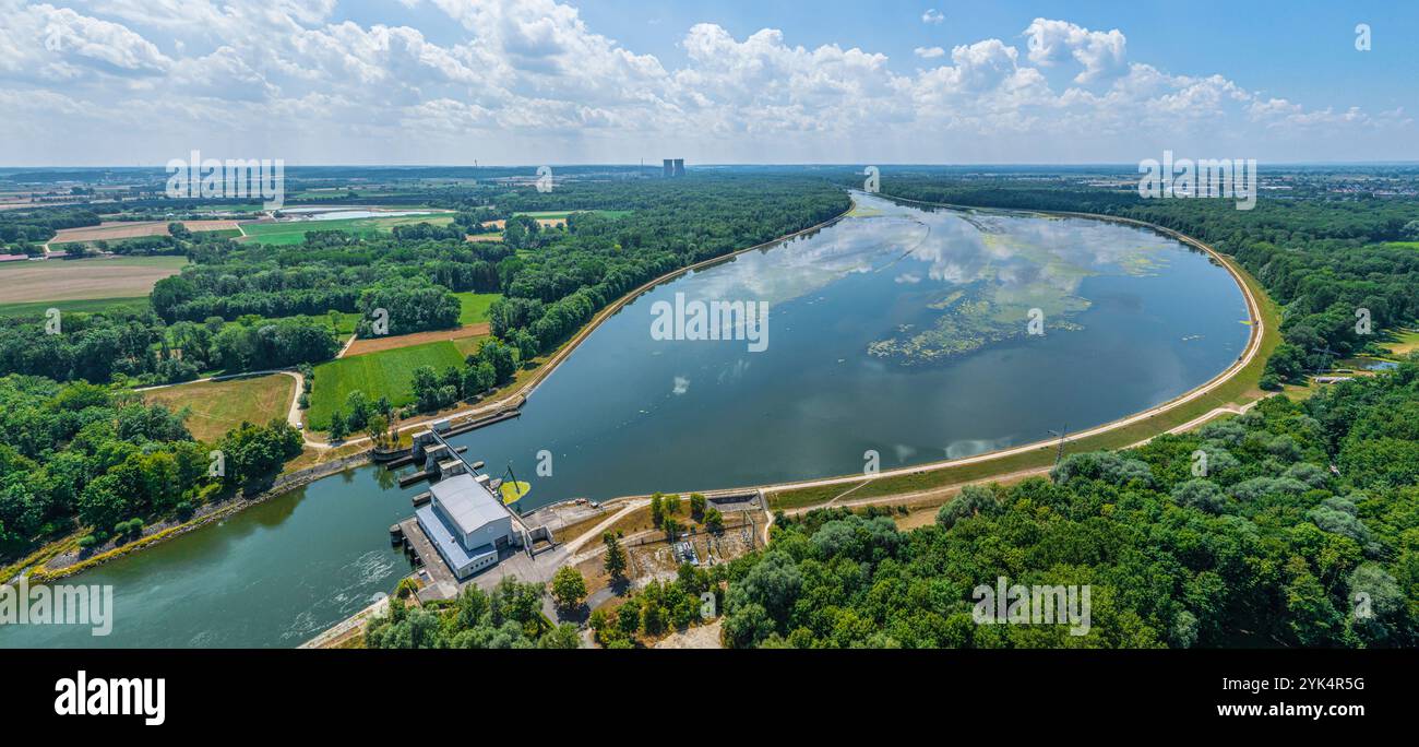 Aerial view of the Lauingen district of Faimingen and the Donauried in ...