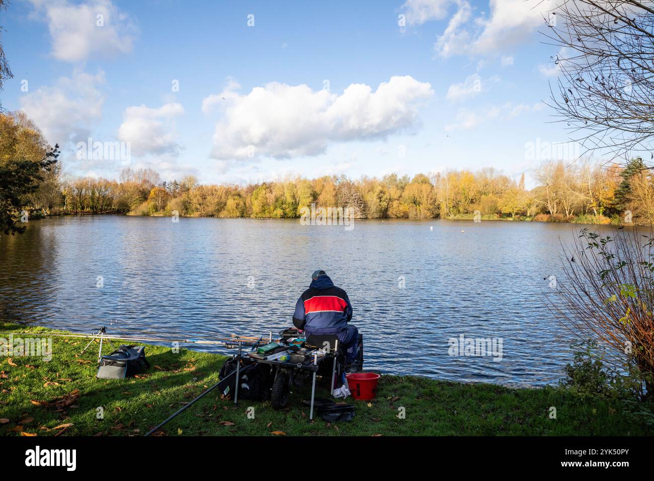 Needham Lake, Needham Market, 17th November 2024, It was a bright and sunny Morning over Needham Lake in the small town of Needham Market, Suffolk. People enjoyed a walk in the sunshine around the lake. The temperature was a chilly 8C it is forecast for temperatures to drop this week. Credit: Keith Larby/Alamy Live News Stock Photo