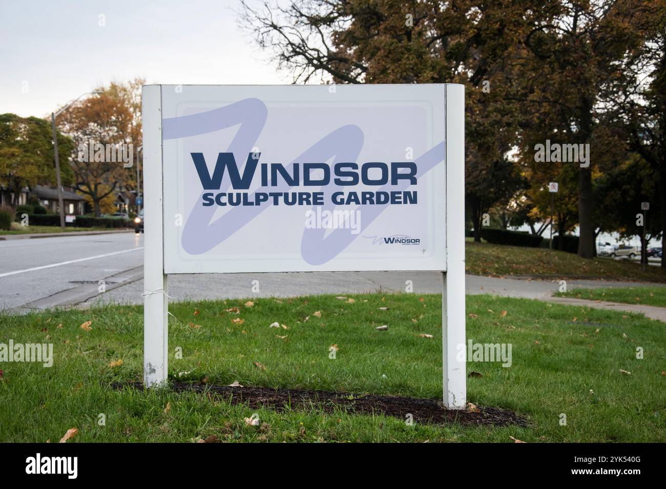 Windsor Sculpture Garden sign on Riverside Drive West in Windsor ...