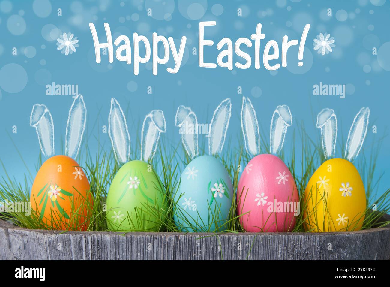 Happy Easter. Easter holiday concept with cute eggs bunny ears Stock Photo