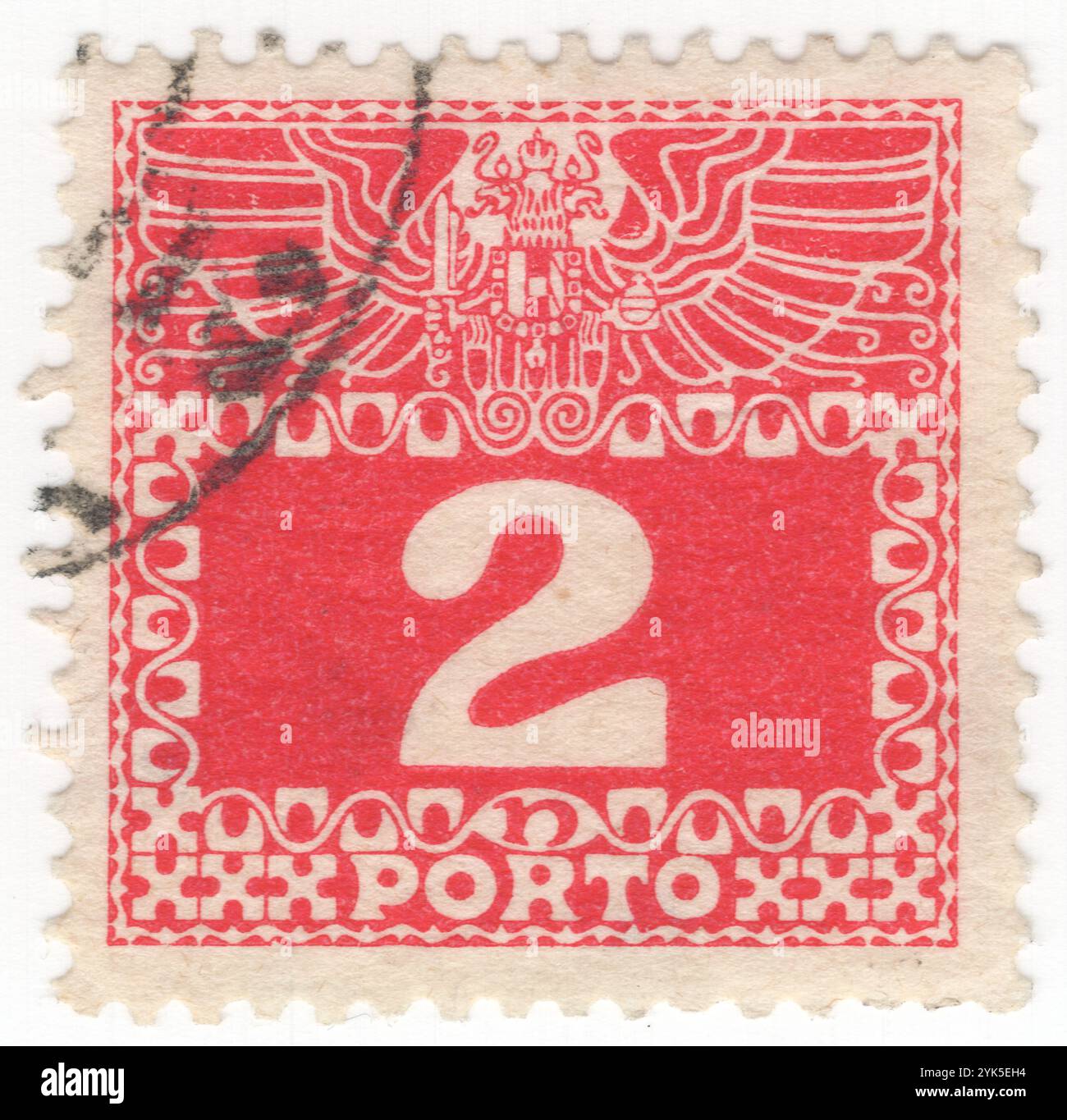 AUSTRIA — 1910: 2 heller carmine postage due stamp depicting Imperial ...