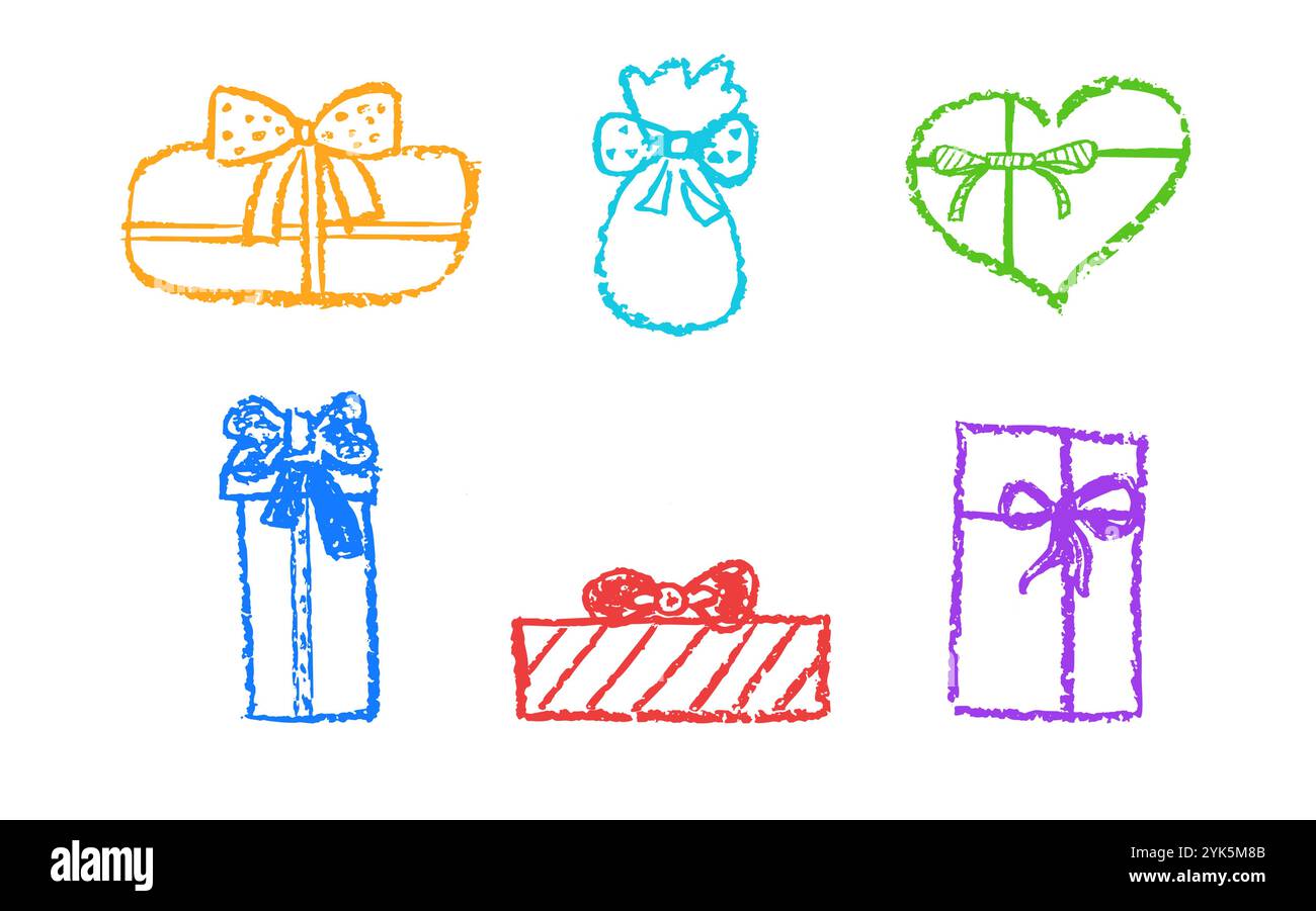 Set of doodle gift ribbon bow. Simple line elements collection drawing ...