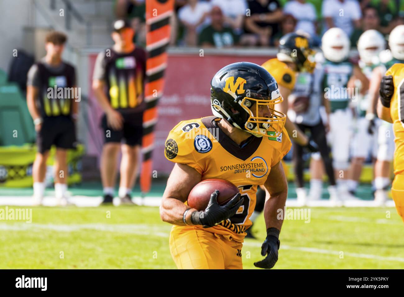 German Football League, Game: Schwaebisch Hall Unicorns, Munich Cowboys in the Optima Sportpark in Schwaebisch Hall Germany on 03. Aug. 2024 Stock Photo