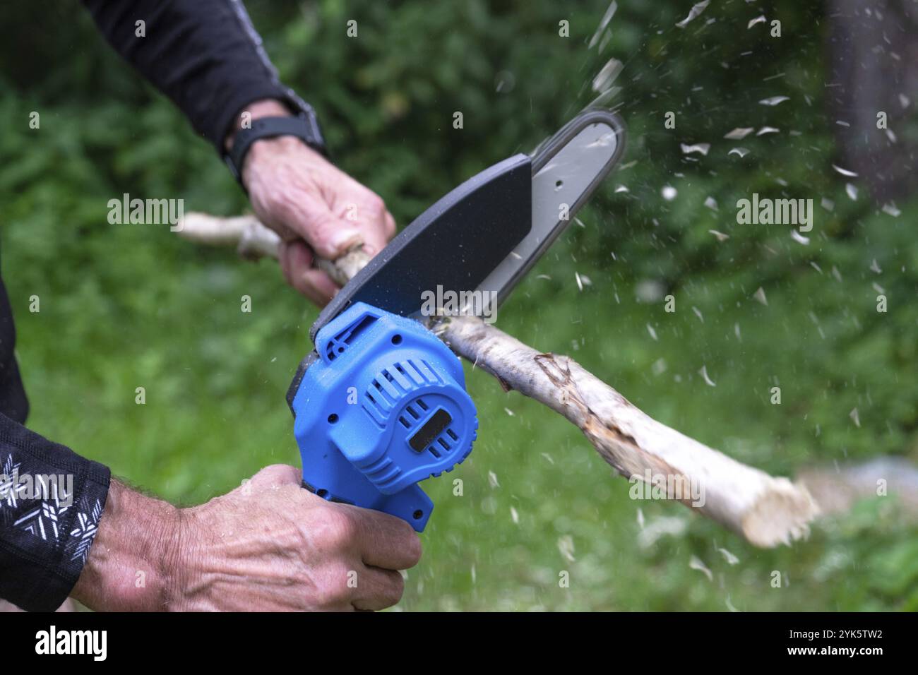 Hand-held portable camping electric saw on a battery for cutting ...