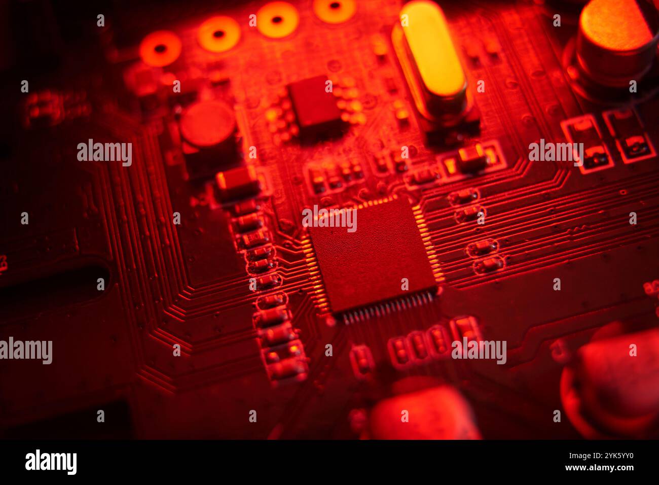 Red Circut Build A CloseUp of a Detailed Circuit Board Featuring Striking Red Lighting ...