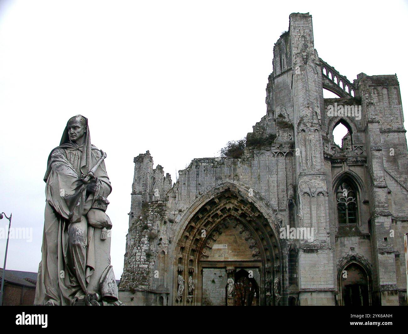 Statue and ruins of the Abbey of Saint-Bertin in Saint Omer in Northern ...