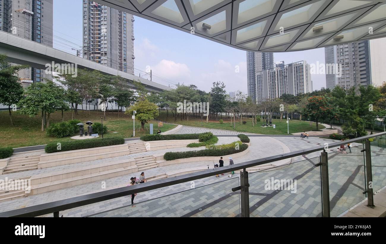A modern and minimalist urban park in Shenzhen, China. - Smartphone Captured Stock Image