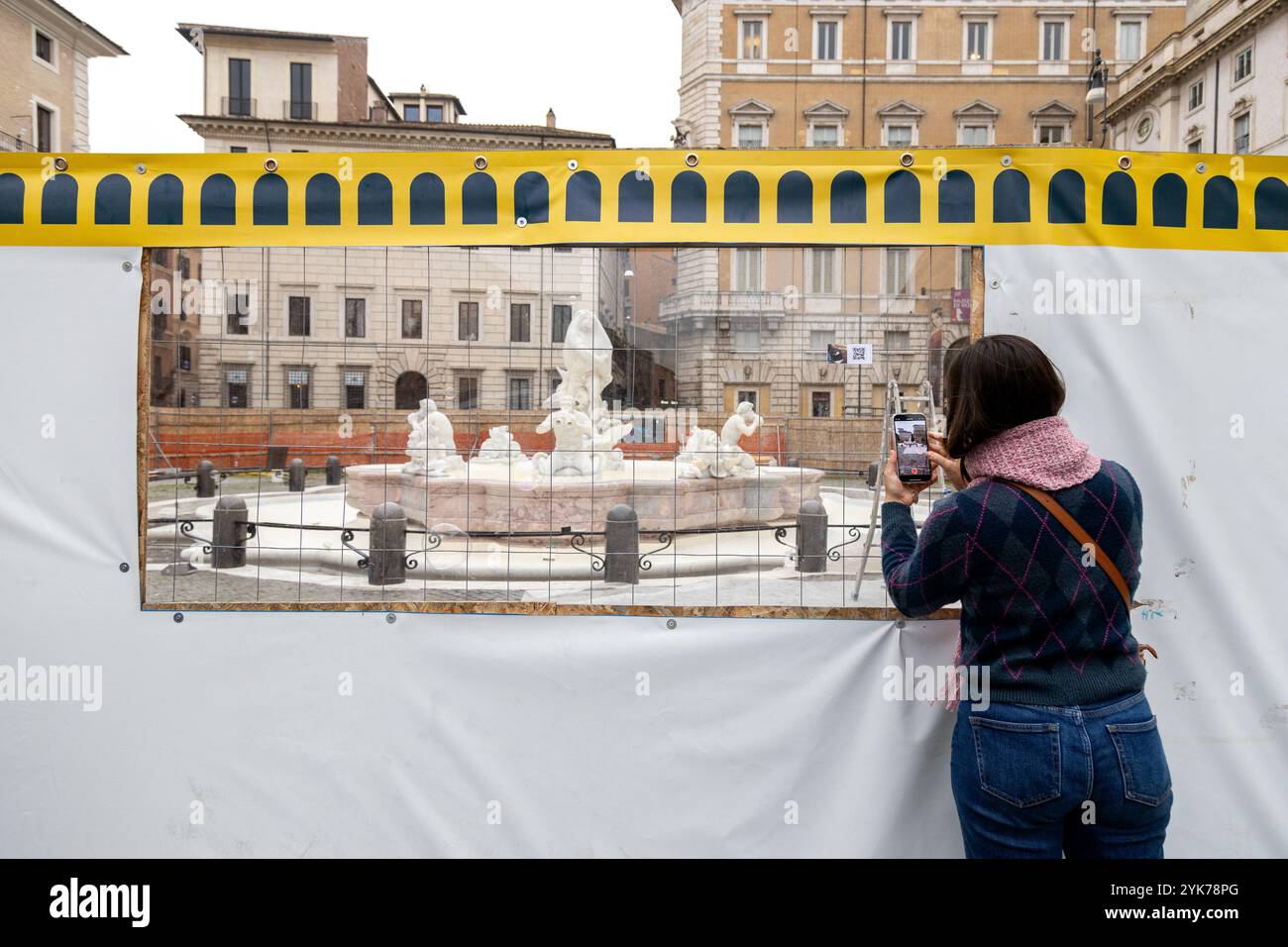 Rome, Italy - Nov 14, 2024: Visitor photographs Fontana del Moro at ...