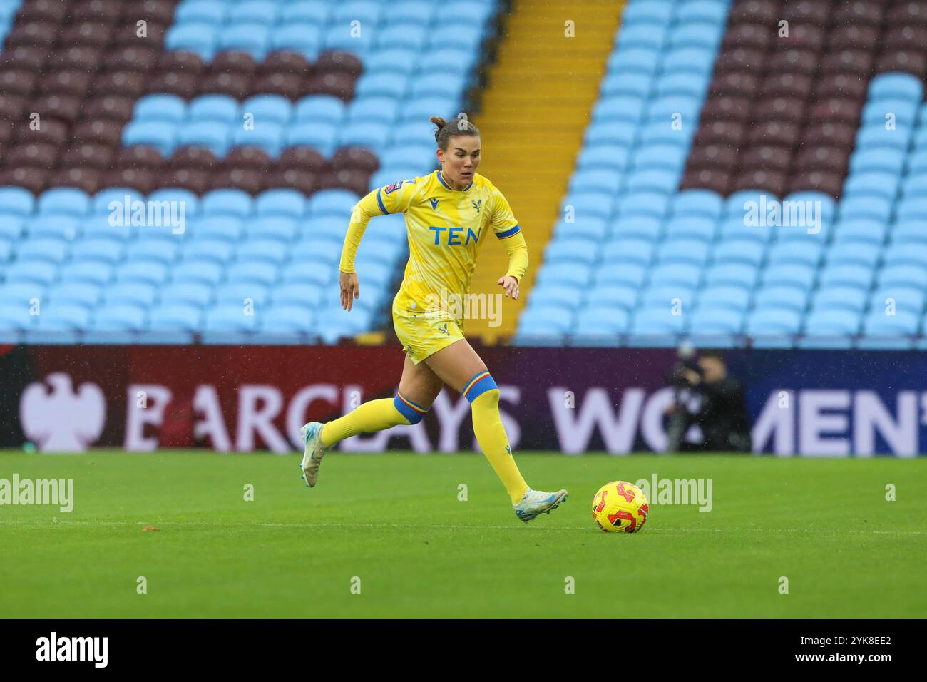 Birmingham, UK. 17th Nov, 2024. Katrine Veje (2 Crystal Palace) dribbles the ball forward. Aston Villa v Crystal Palace, WSL, Villa Park, Birmingham. (Sean Walsh/SPP) Credit: SPP Sport Press Photo. /Alamy Live News Stock Photo