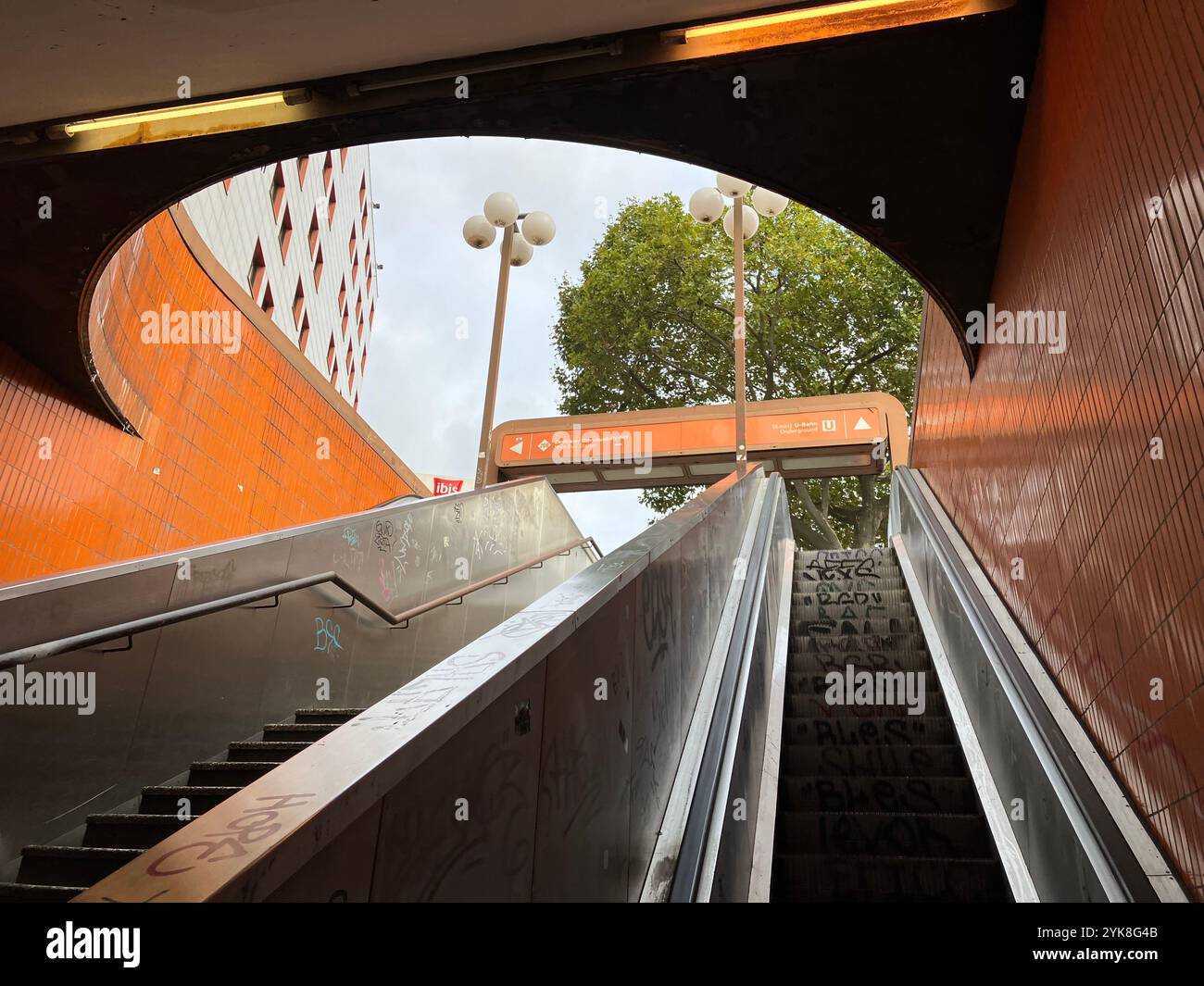 Escalators and Stairwell of the Messedamm Underpass near the Ibis Berlin Messe. Westend, Charlottenburg-Wilmersdorf, Berlin, Germany. 5th October 2023. - Smartphone Captured Stock Image