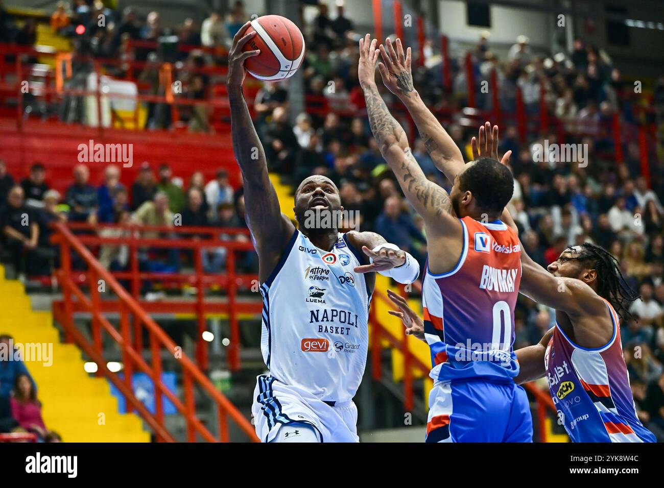 Napoli, Italy. 17th Nov, 2024. Benjamin Bentil of Napoli Basket in action during LBA Lega Basket A 2024/25 Regular Season game between Napoli Basket and of NutriBullet Treviso Basket at the Fruit Village Arena Pala Barbuto, Italy on November 17, 2024. Credit: Nicola Ianuale/Alamy Live News Stock Photo