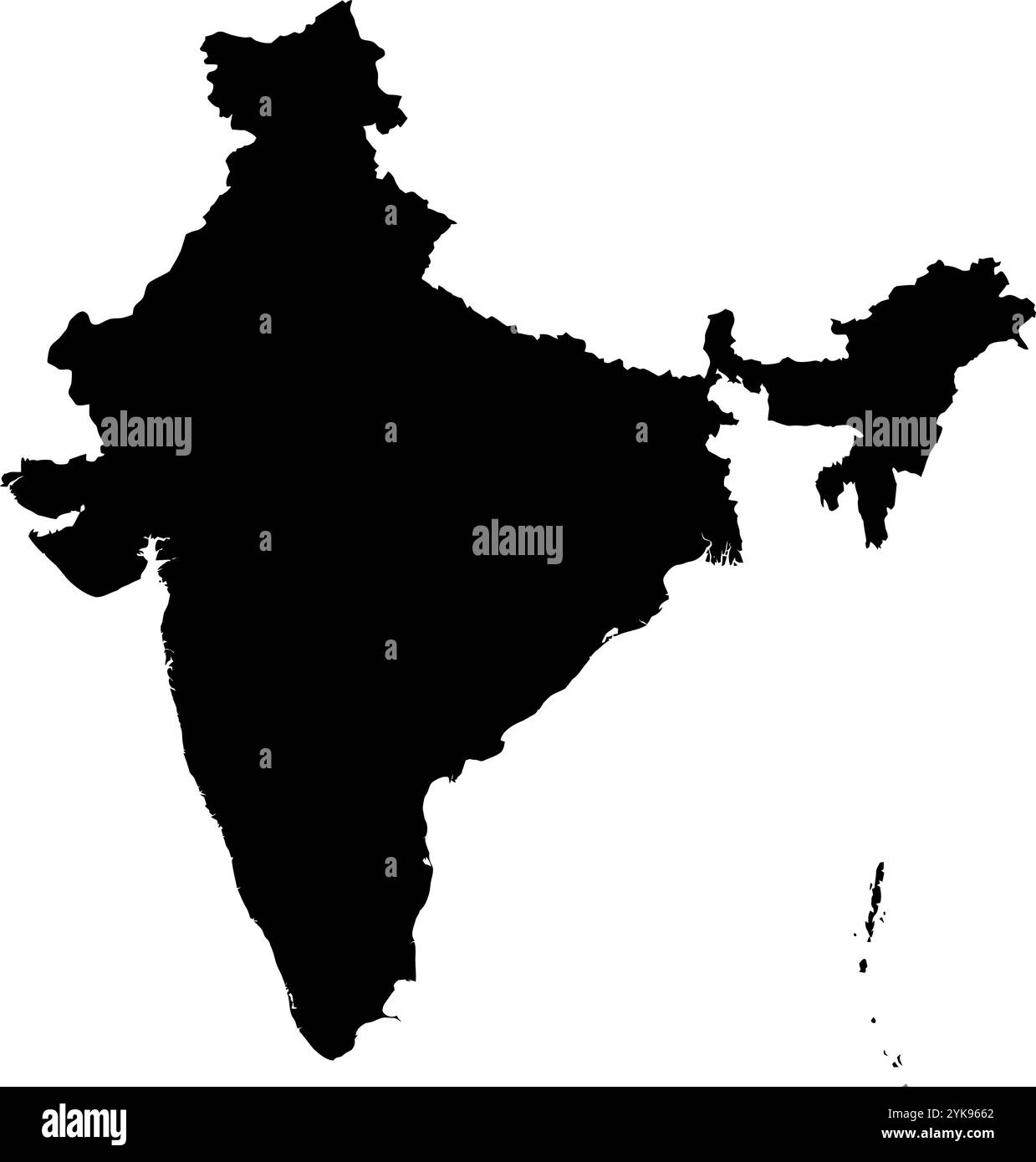 A contour map of India. Vector graphic illustration on a transparent background with black country's borders Stock Vector