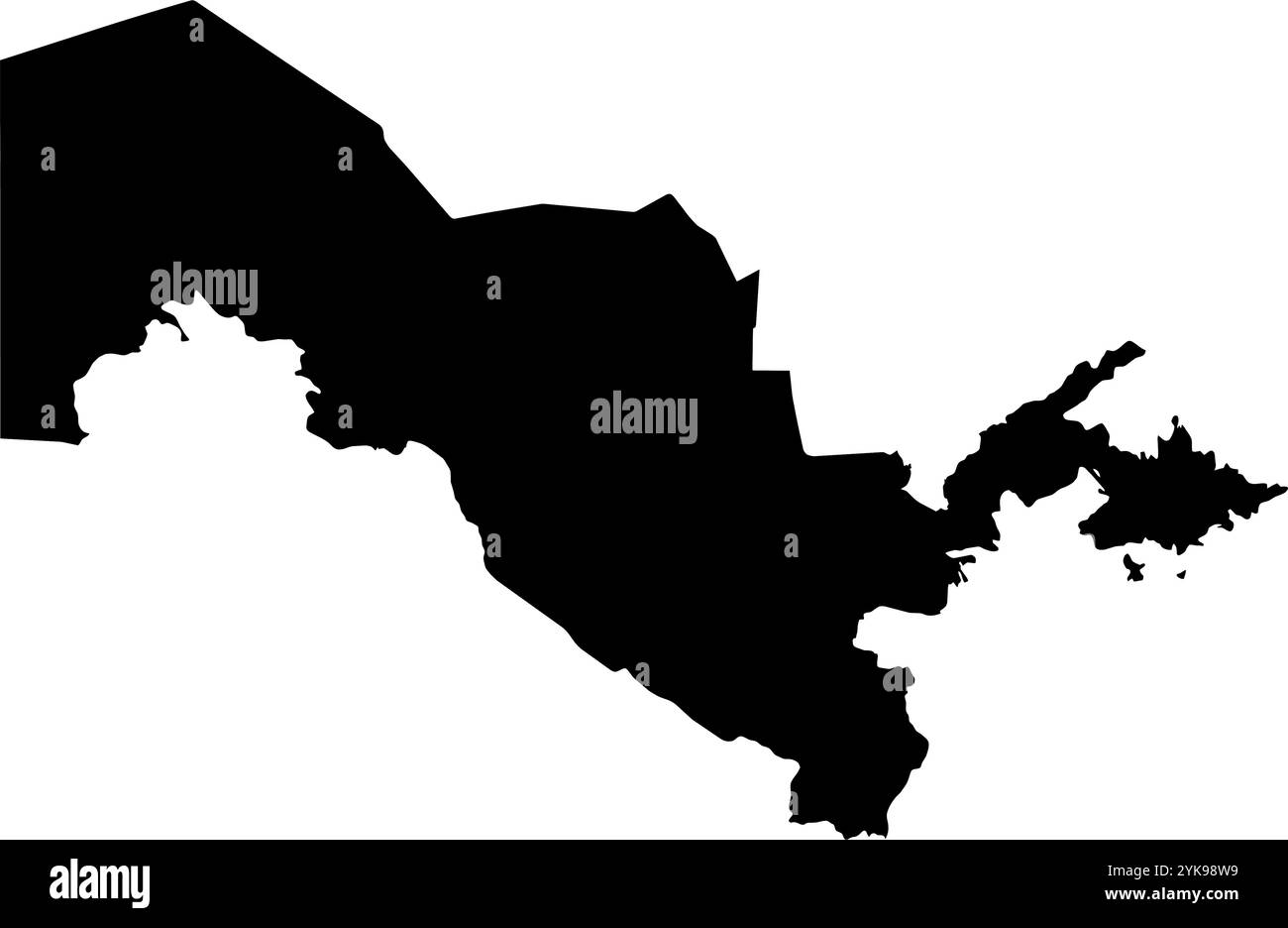 A contour map of Uzbekistan. Vector graphic illustration on a transparent background with black country's borders Stock Vector