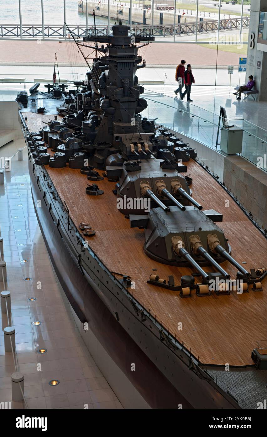 1/10 Scale model of the unsinkable battleship Yamato on display at the Yamato Museum (Kure Maritime Museum) in Kure, Hiroshima, Japan. Stock Photo