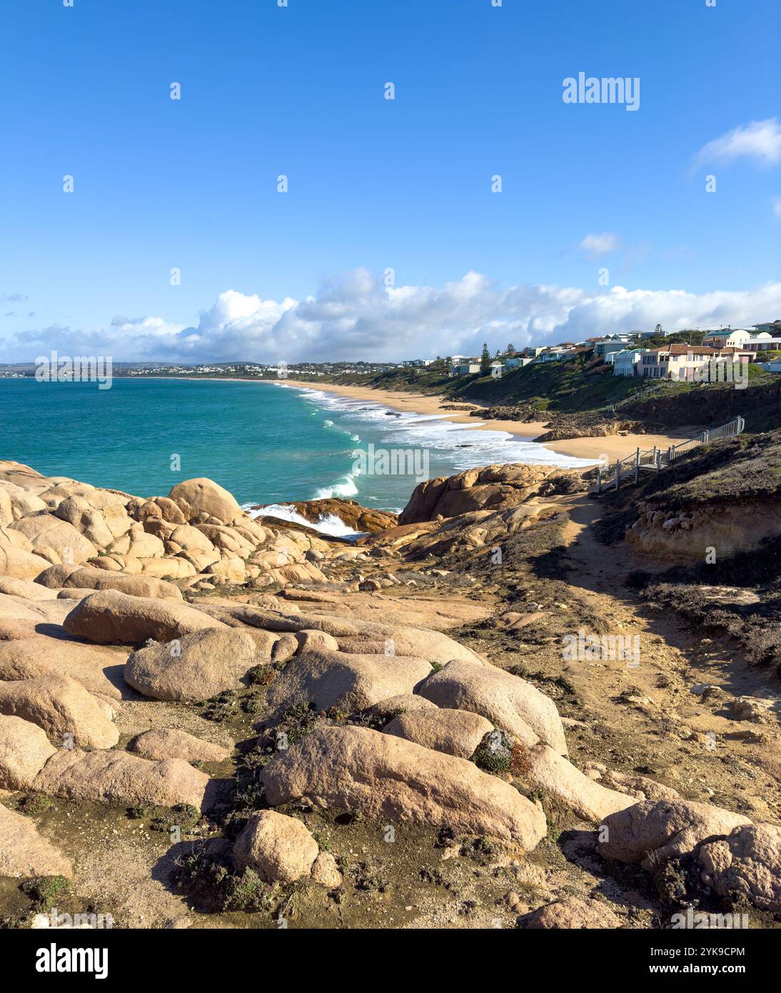 Landscape views towards Boomer Beach in Port Elliot on the Fleurieu Peninsula, South Australia Stock Photo