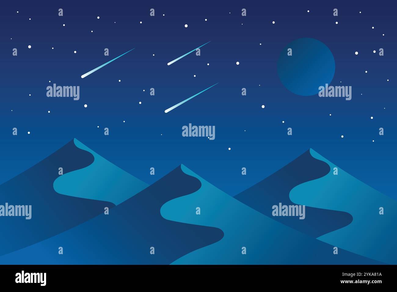 Night Mountains landscape with stars on the sky. Vector illustration Stock Vector