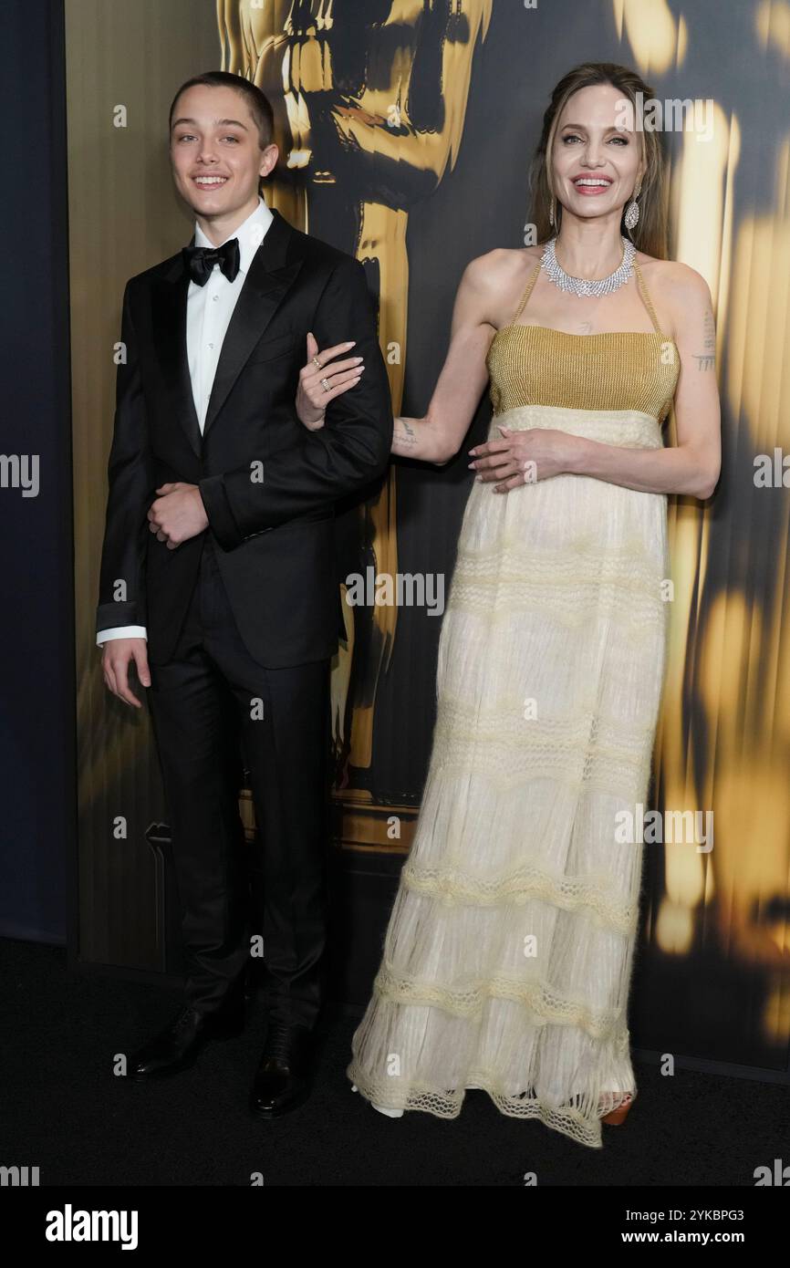 Knox Leon Jolie-Pitt, left, and Angelina Jolie arrive at the 15th