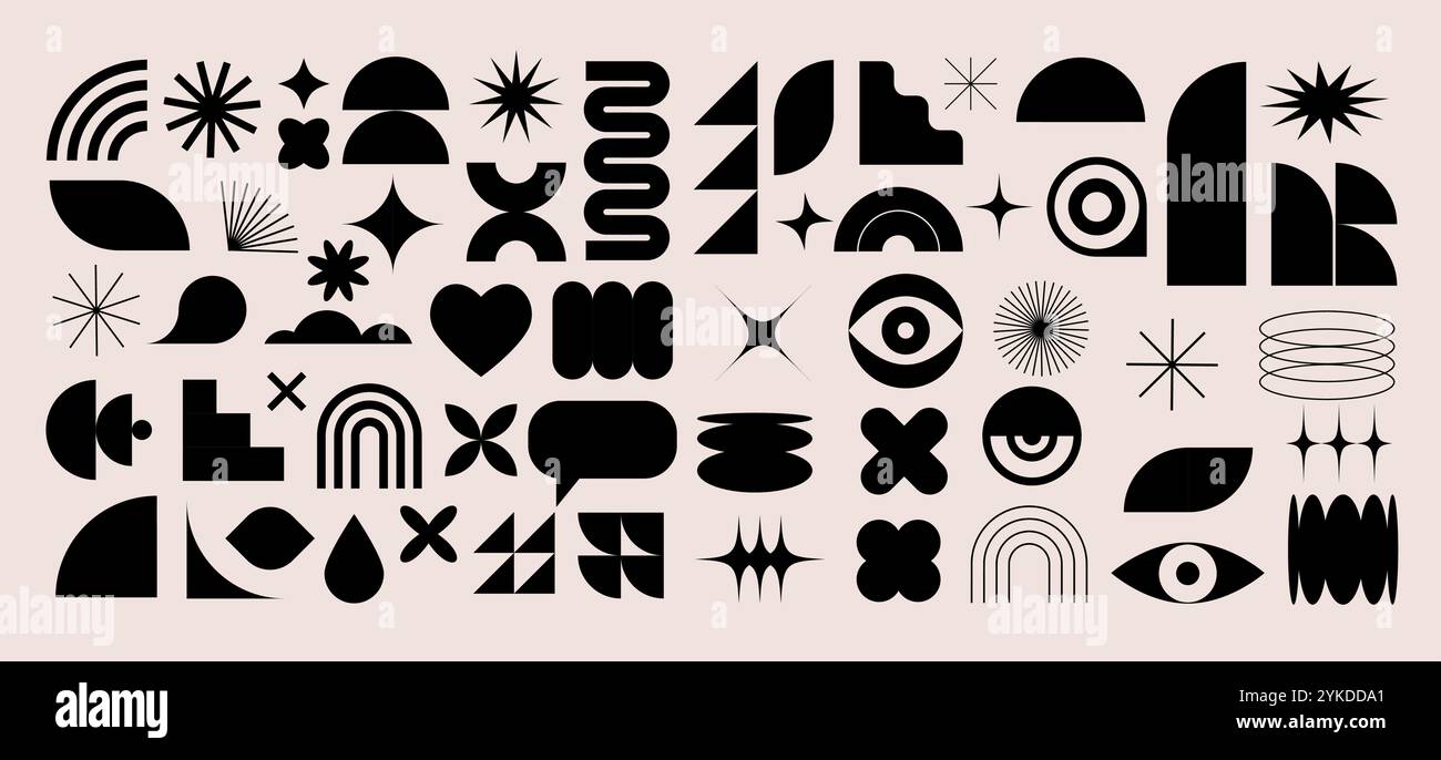Collection of Brutalist abstract geometric shapes and elements. Modern ...
