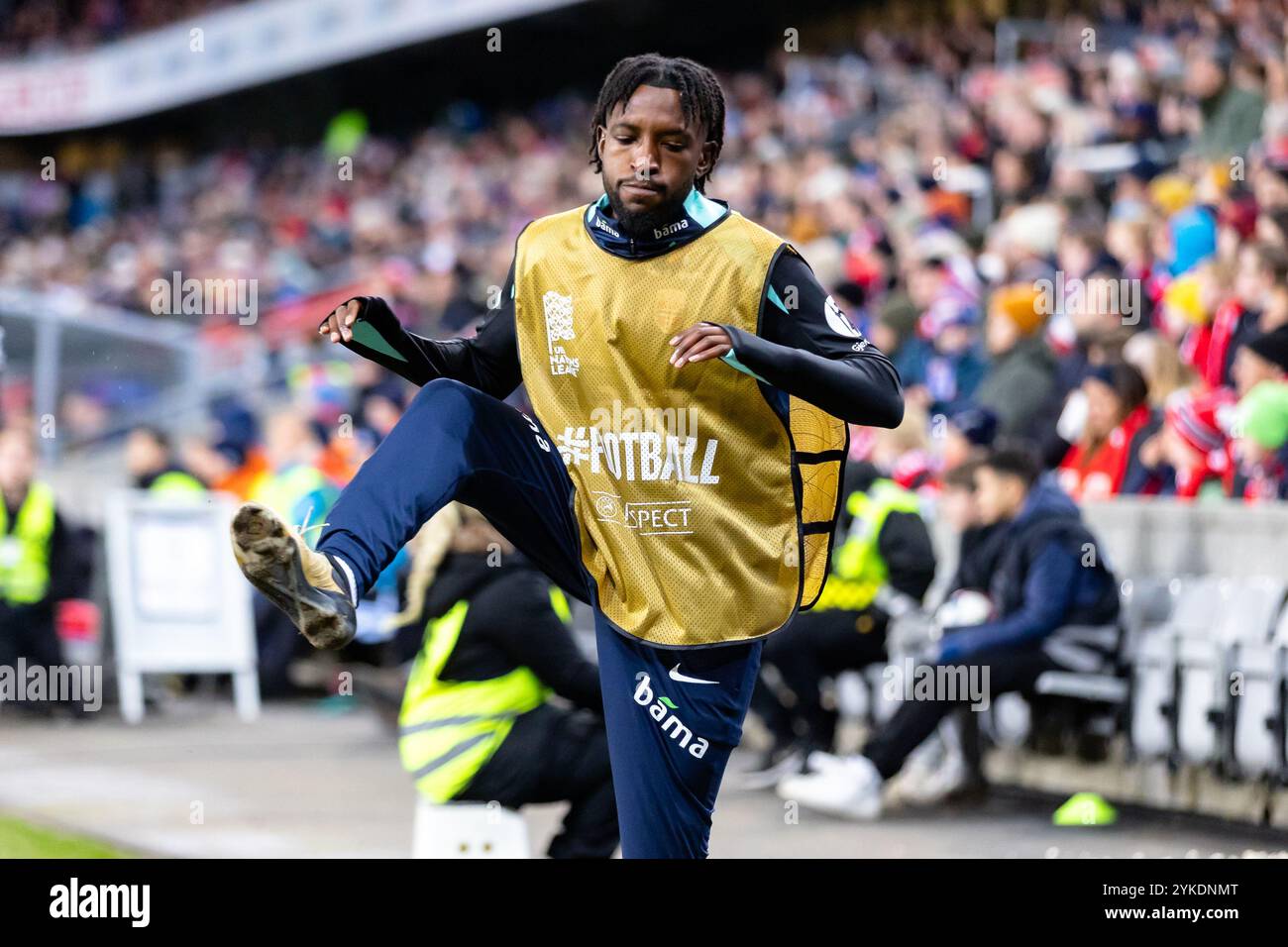 Oslo, Norway. 17th Nov, 2024. Waren Kamanzi of Norway is warming up during the UEFA Nations League match between Norway and Kazakhstan at Ullevaal Stadion in Oslo. Credit: Gonzales Photo/Alamy Live News Stock Photo