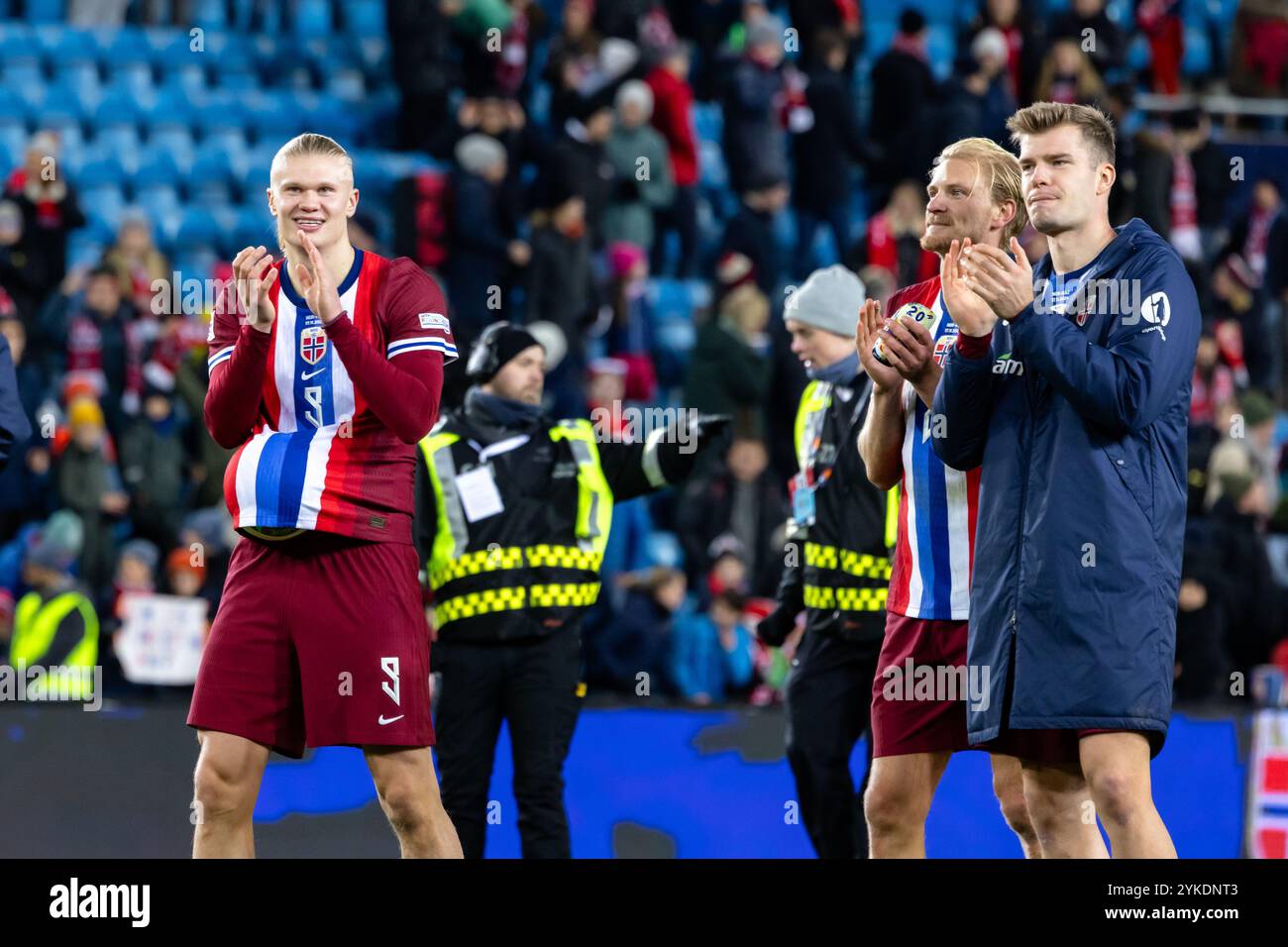 Oslo, Norway. 17th Nov, 2024. Erling Haaland (9) of Norway seen with the match ball after his hattrick in the UEFA Nations League match between Norway and Kazakhstan at Ullevaal Stadion in Oslo. Credit: Gonzales Photo/Alamy Live News Stock Photo