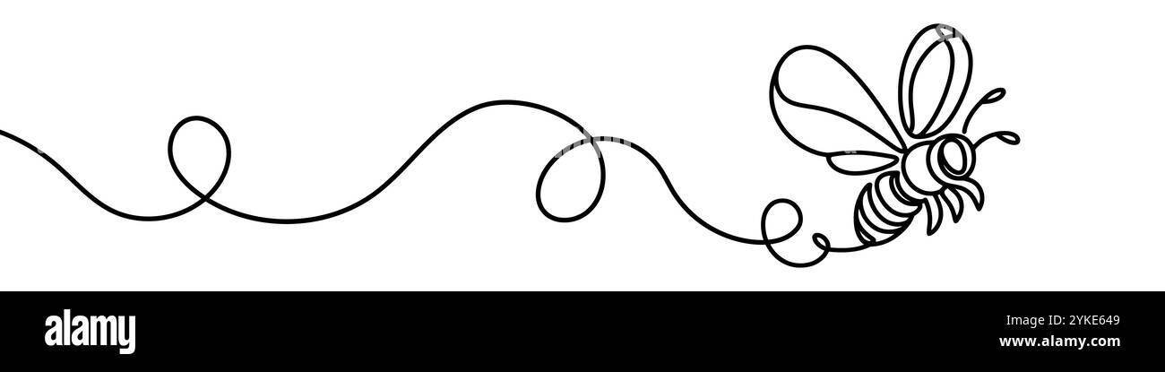 Single Line Abstract Bee One continuous line illustration of a bee, isolated on white background ...