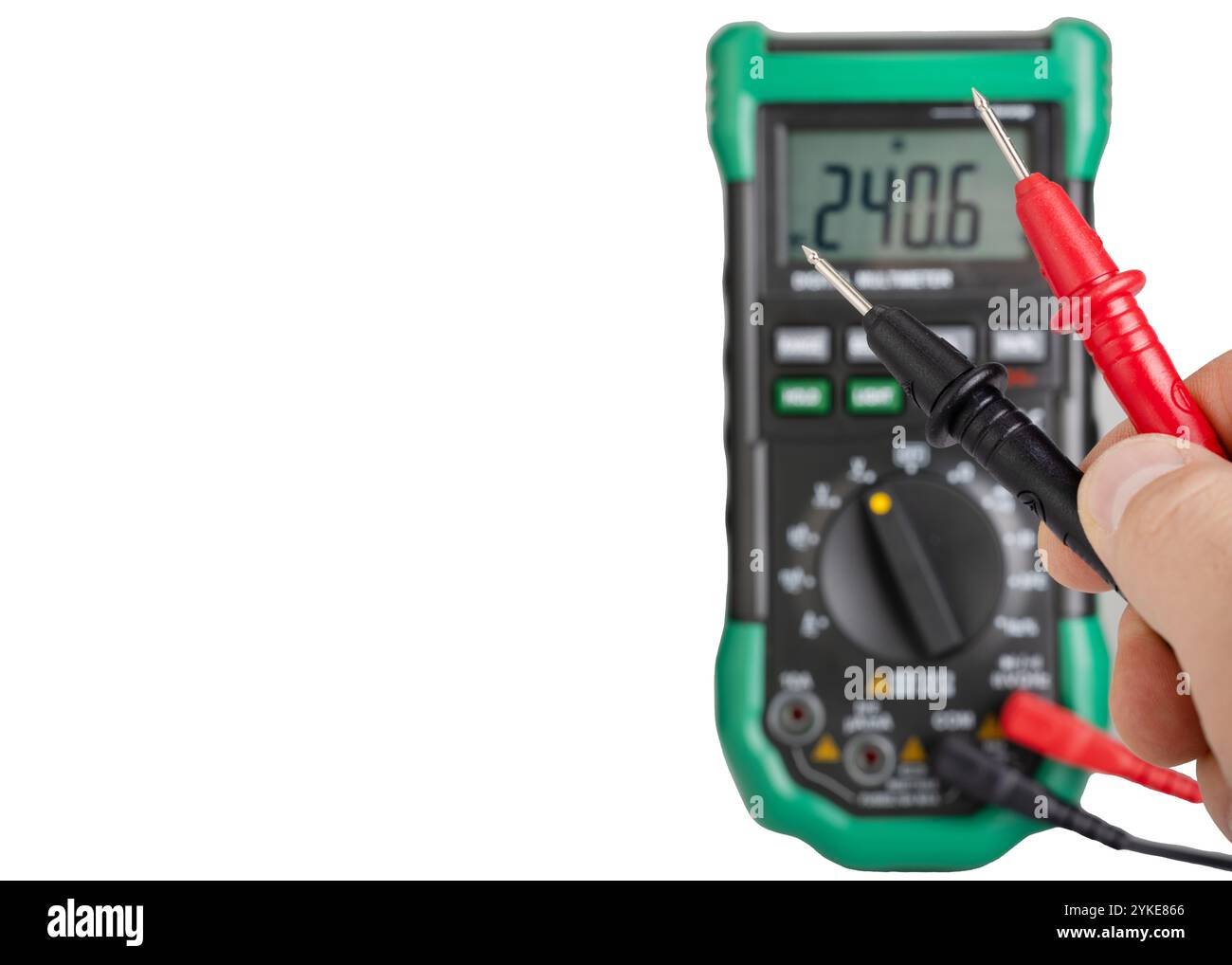 Digital Multimeter with Probes in Hand Stock Photo - Alamy