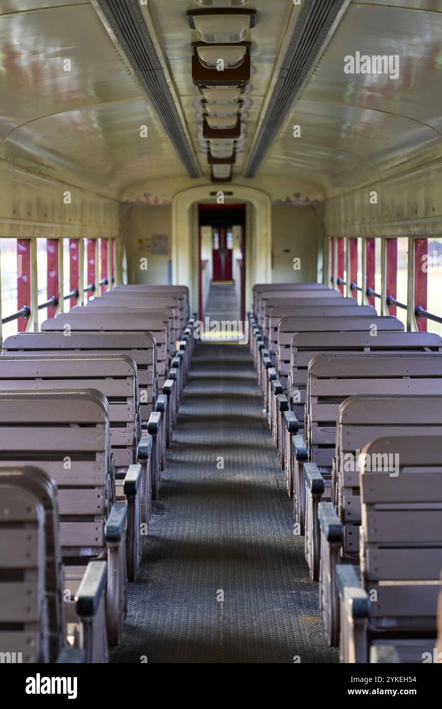 interior of a vintage train carriage Stock Photo