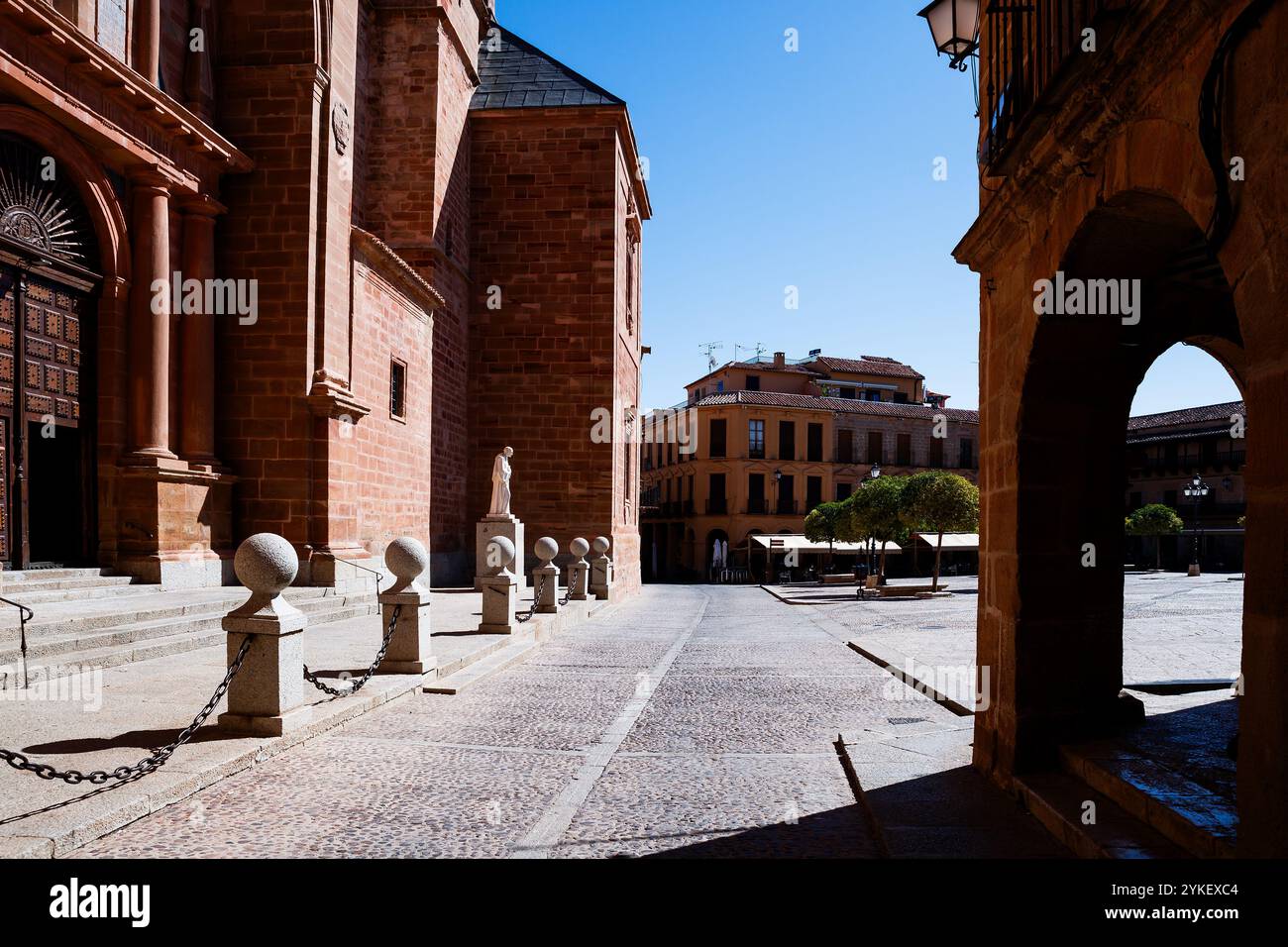 Church in the main square in Villanueva de los Infantes Stock Photo